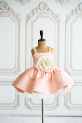 Peach satin dress with pearl strap